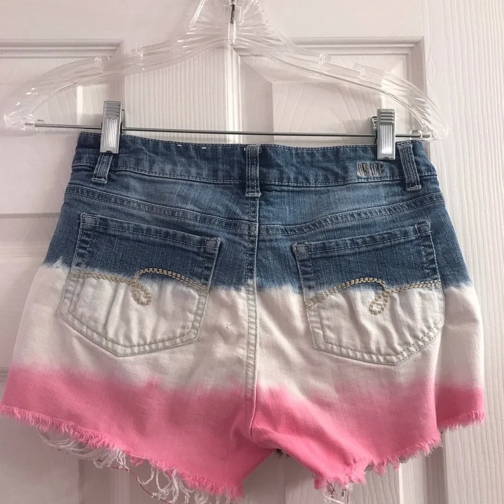 Justice Girls White Pink & Blue Cutoff jean Shorts 16